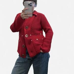 Vintage 90’s Red Cotton Knit Cardigan